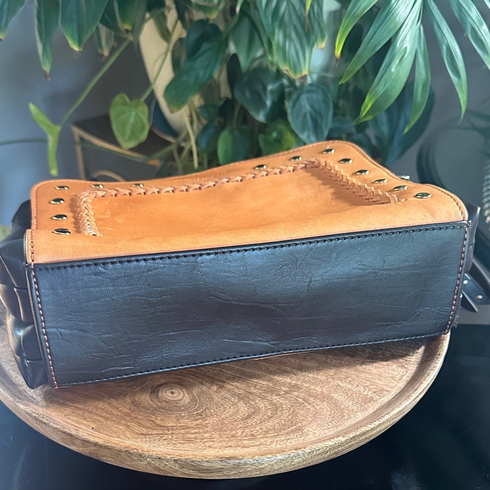 Tignanello Orange Brown Braided, Gold Studded Crossbody NWOT - Picture 10 of 15